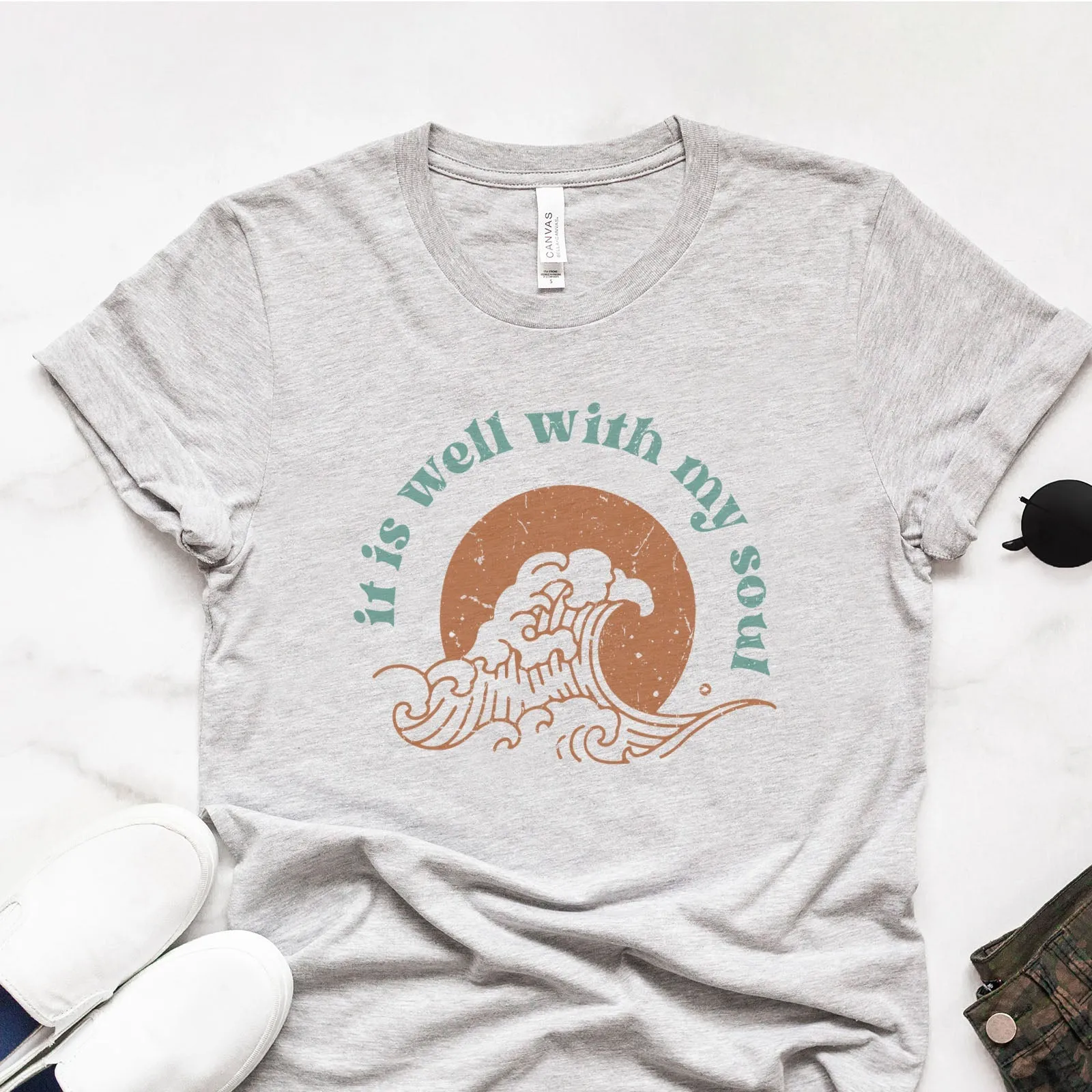 It Is Well With My Soul Retro Waves Tee Shirts For Women - Christian Shirts for Women - Religious Tee Shirts