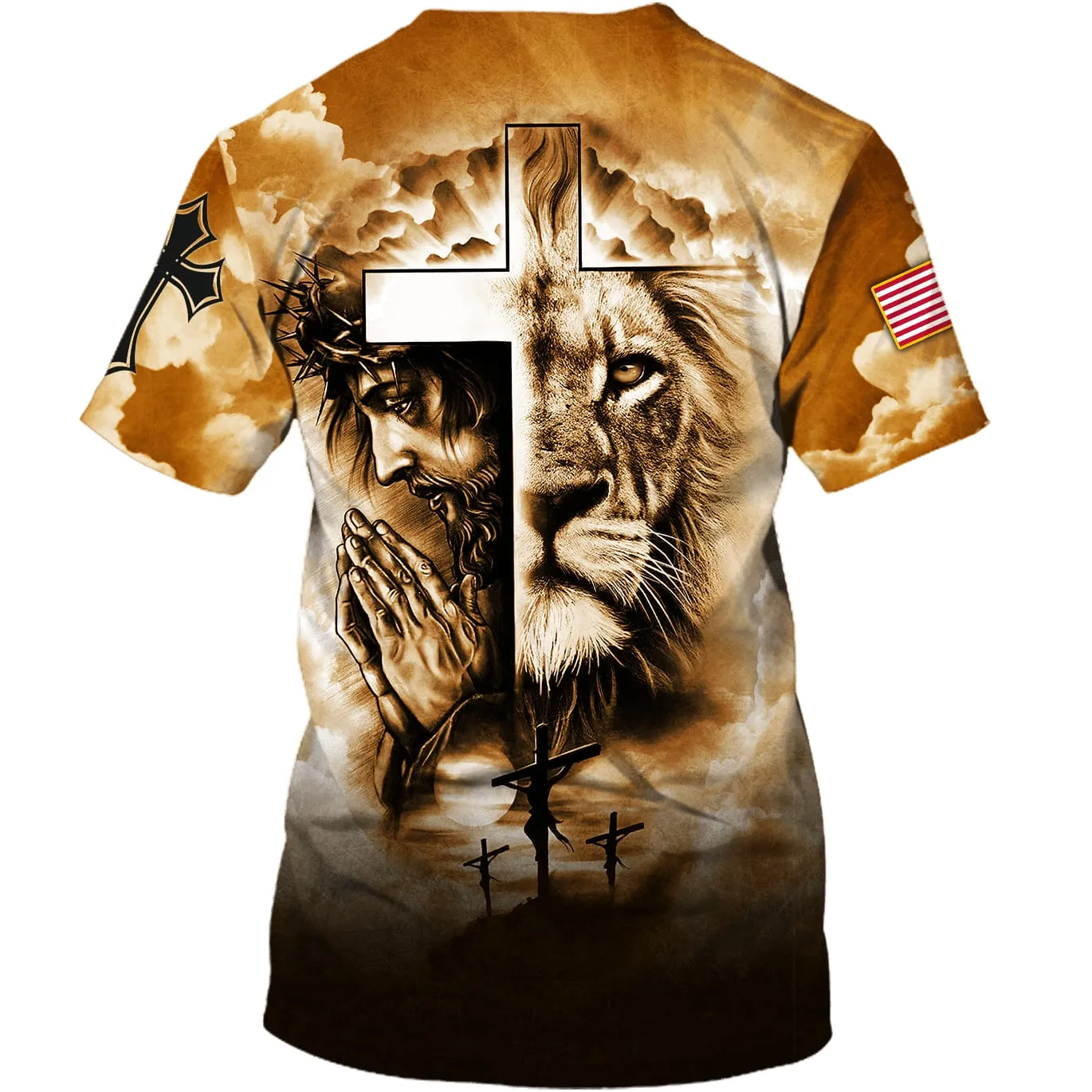 Jesus Prayer And The Lion Of Judah 3d Shirts - Christian T Shirts For Men And Women