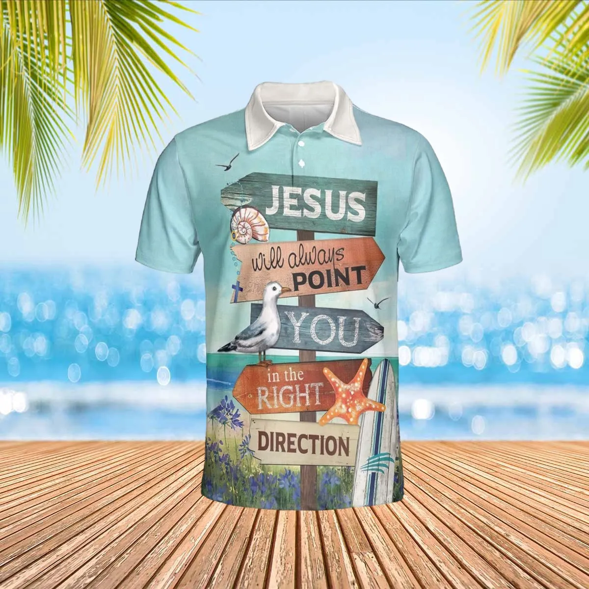 Jesus Will Always Point You In The Right Direction Polo Shirts - Christian Shirt For Men And Women