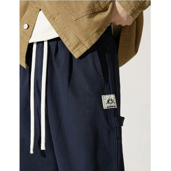 Label Detail Wide-Leg Drawstring Waist Loose-Fit Cargo Pants