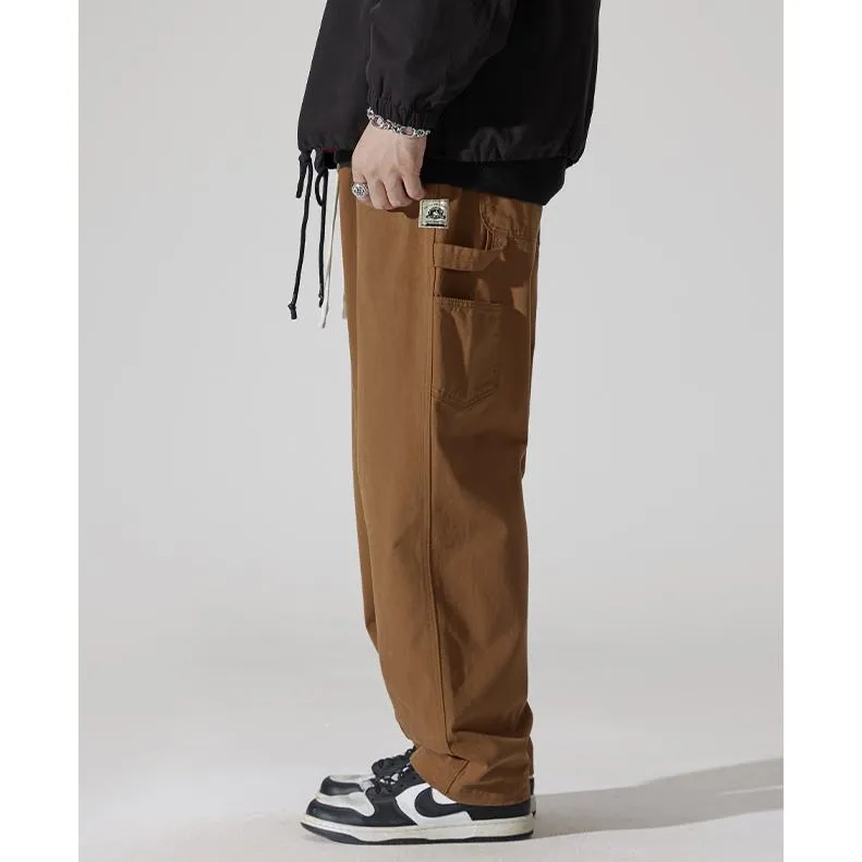 Label Detail Wide-Leg Drawstring Waist Loose-Fit Cargo Pants