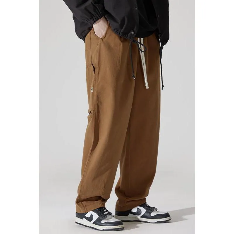 Label Detail Wide-Leg Drawstring Waist Loose-Fit Cargo Pants