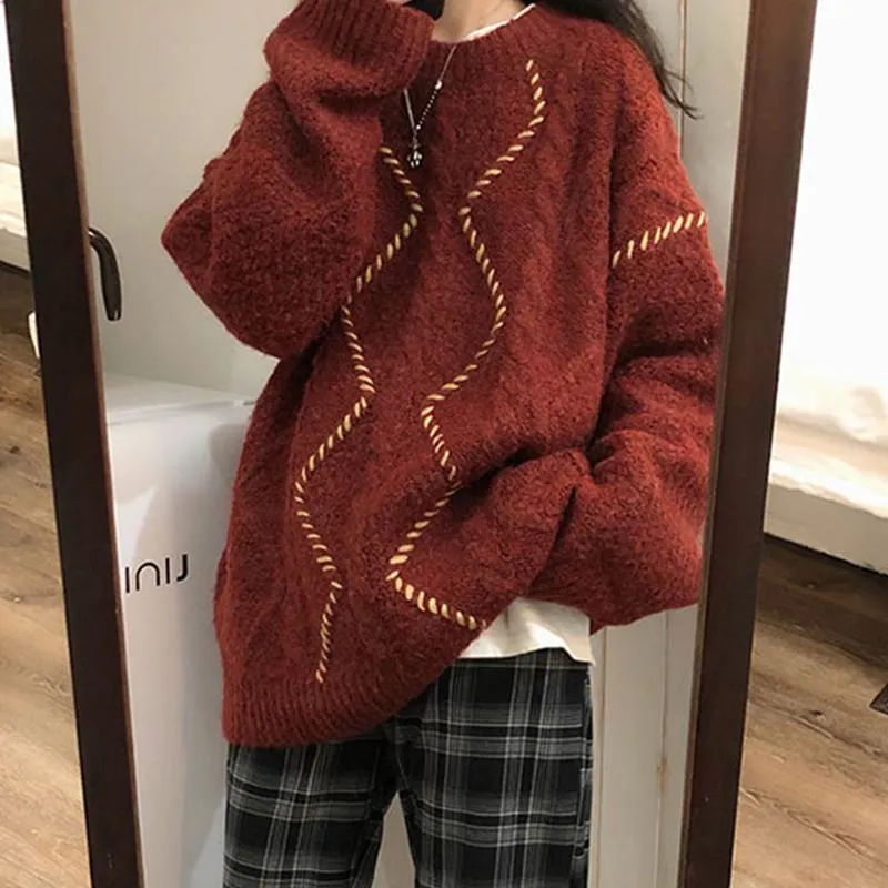 Lazy Niche Red Knitted Sweater