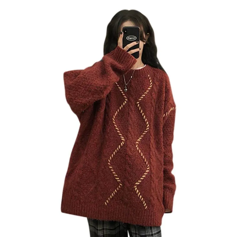 Lazy Niche Red Knitted Sweater