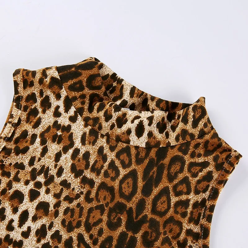 Leopard Print Summer Clubwear Crop Top Sexy Sleeveless