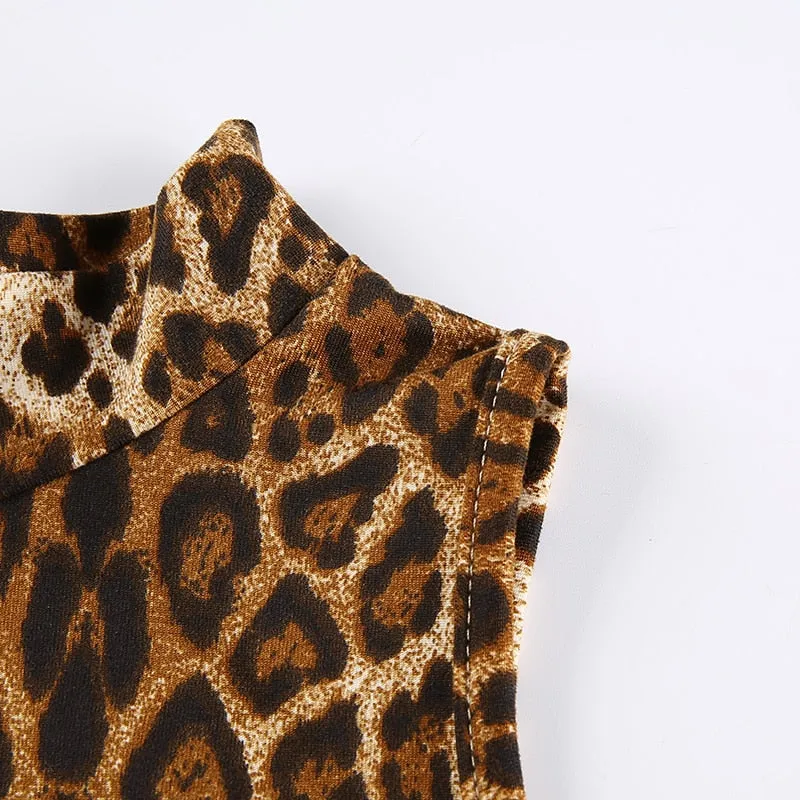 Leopard Print Summer Clubwear Crop Top Sexy Sleeveless