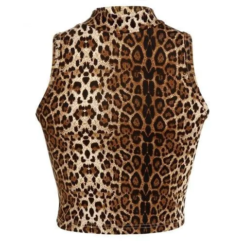 Leopard Print Summer Clubwear Crop Top Sexy Sleeveless