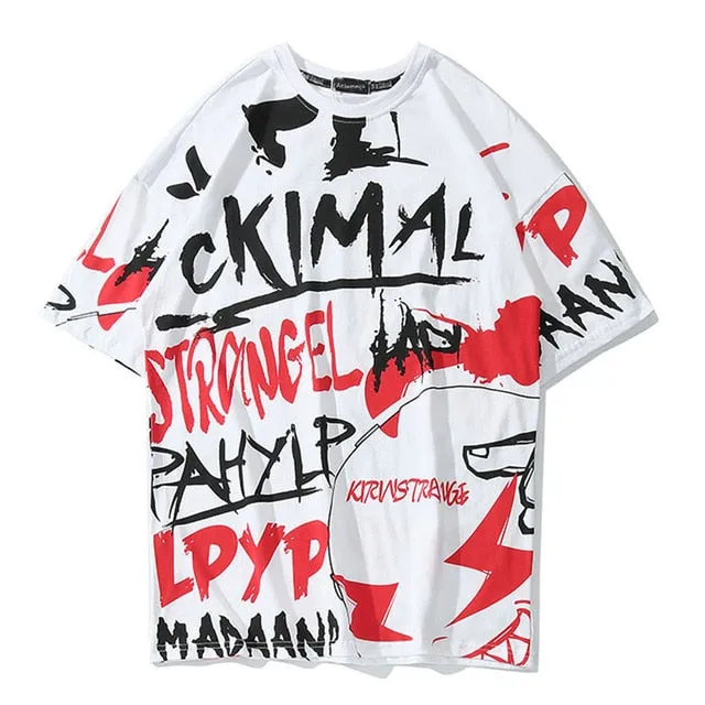 Letter Doodle Printed Hip Hop Streetwear Loose Tees