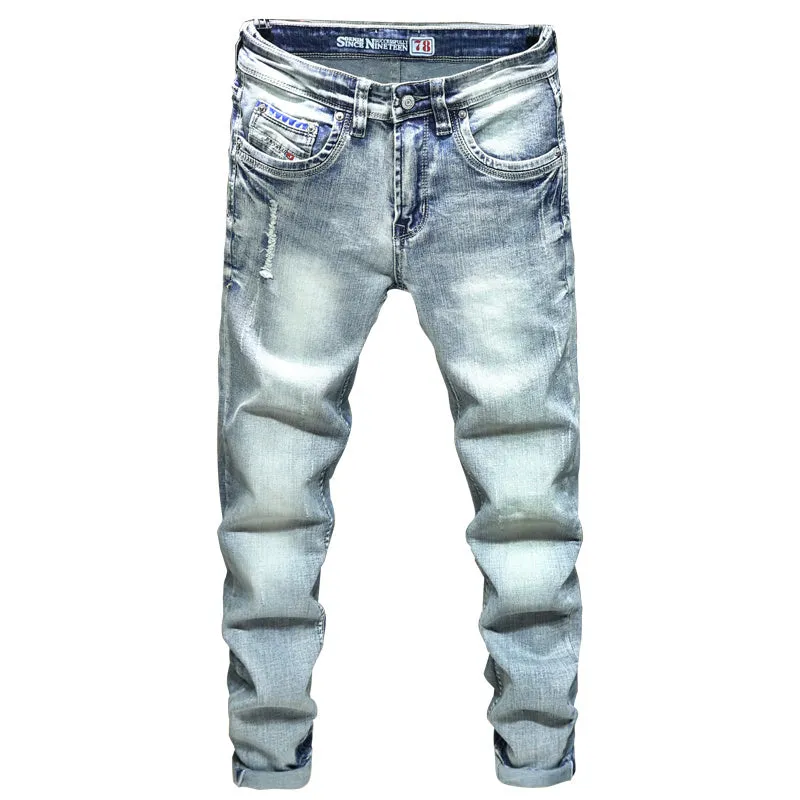 Light Blue Ripped Jeans For Men