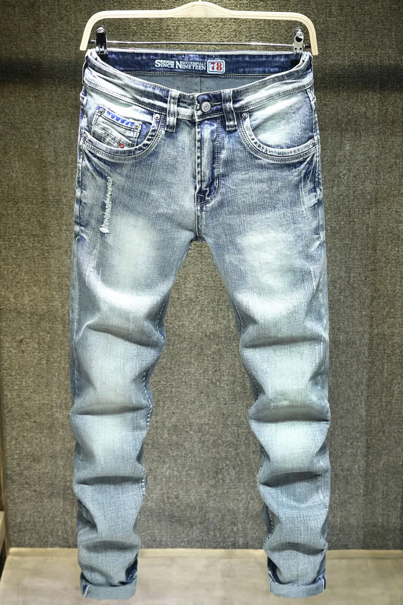 Light Blue Ripped Jeans For Men