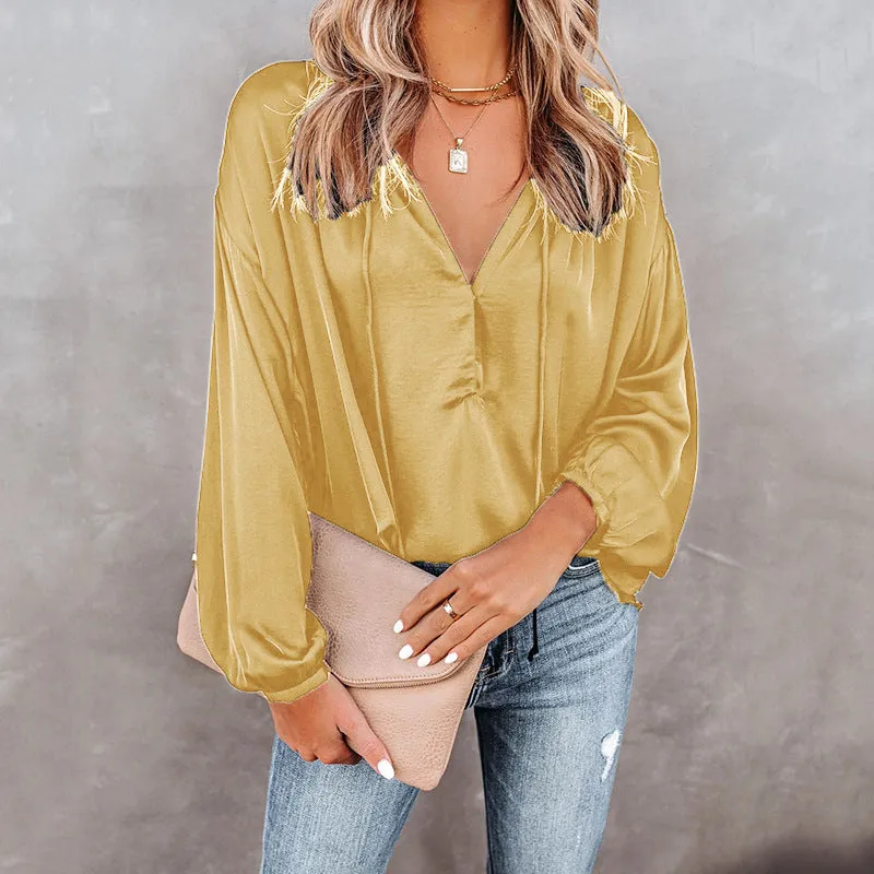 Long-Sleeved V-Neck Casual Top