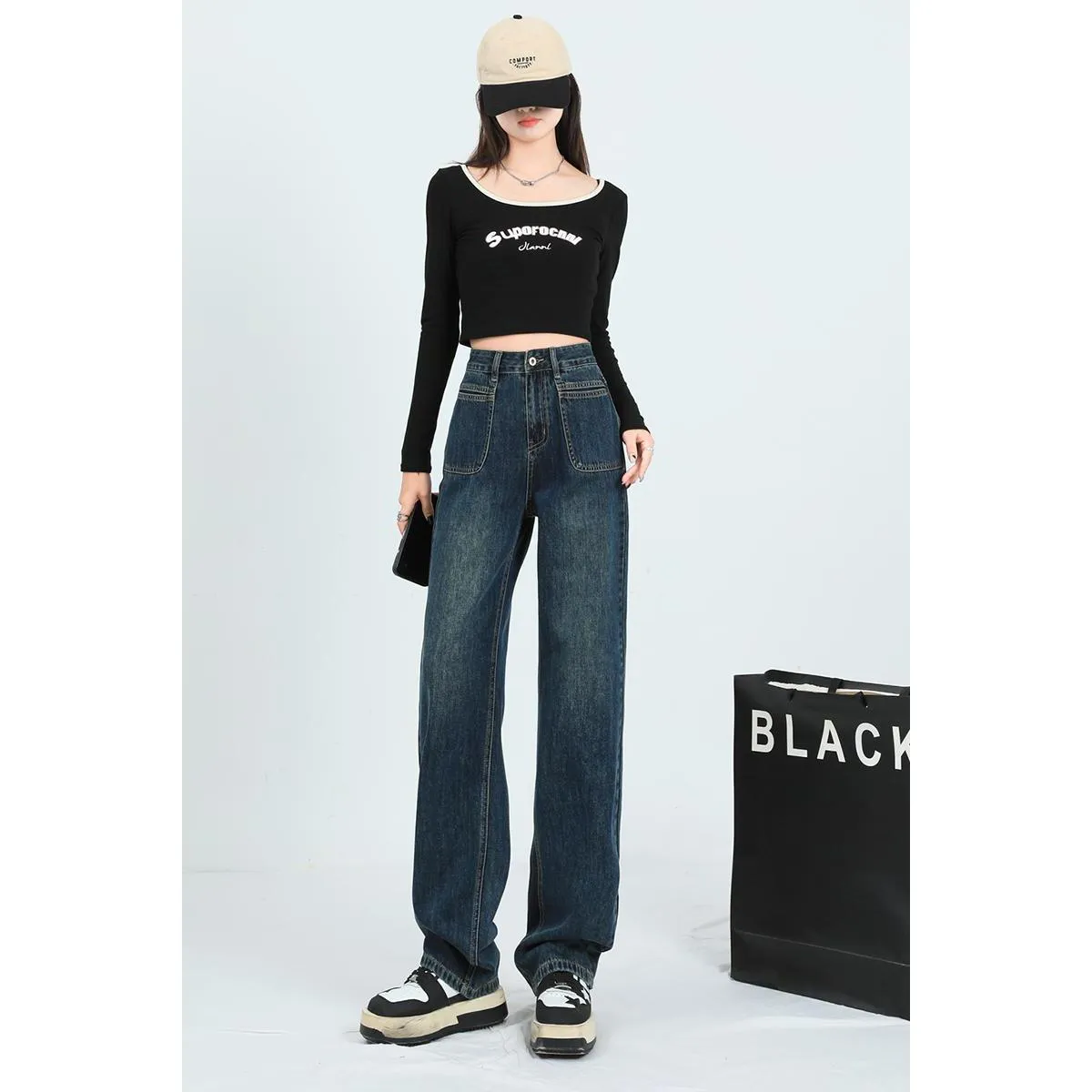 Loose Fit Slimming Versatile Straight Leg High-Waisted Jeans