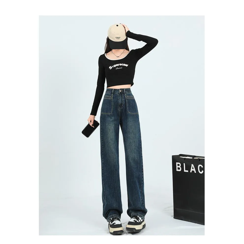 Loose Fit Slimming Versatile Straight Leg High-Waisted Jeans