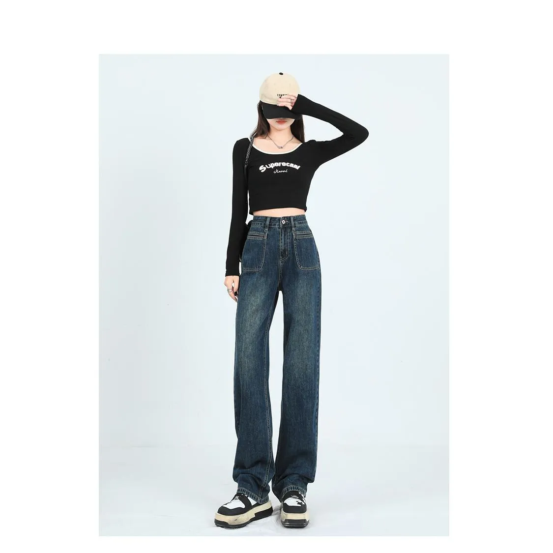 Loose Fit Slimming Versatile Straight Leg High-Waisted Jeans