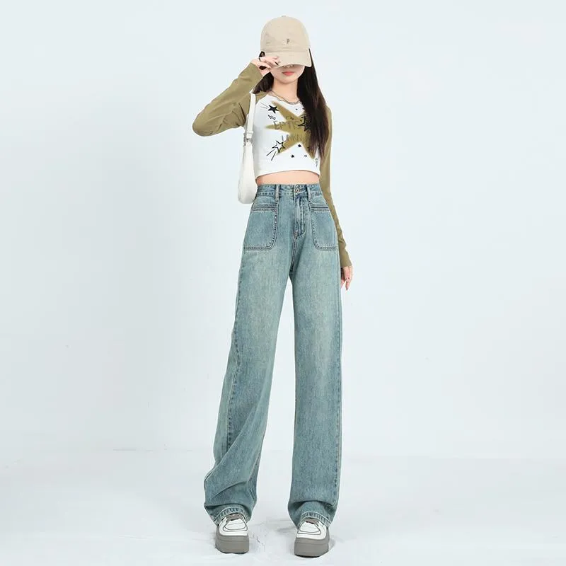 Loose Fit Slimming Versatile Straight Leg High-Waisted Jeans