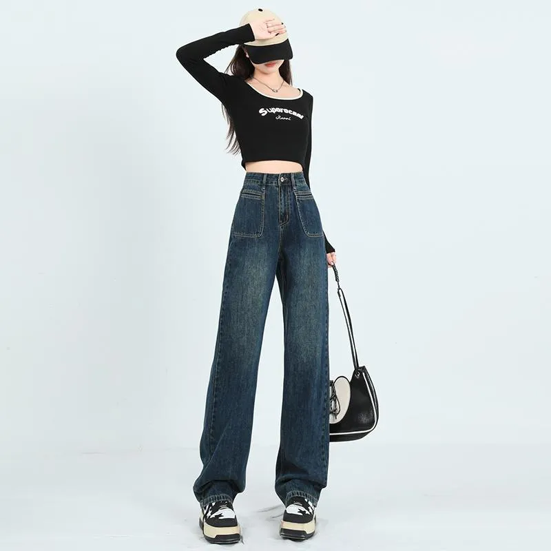 Loose Fit Slimming Versatile Straight Leg High-Waisted Jeans