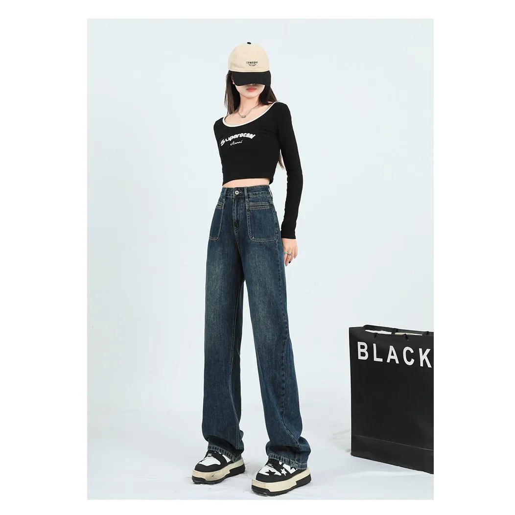 Loose Fit Slimming Versatile Straight Leg High-Waisted Jeans