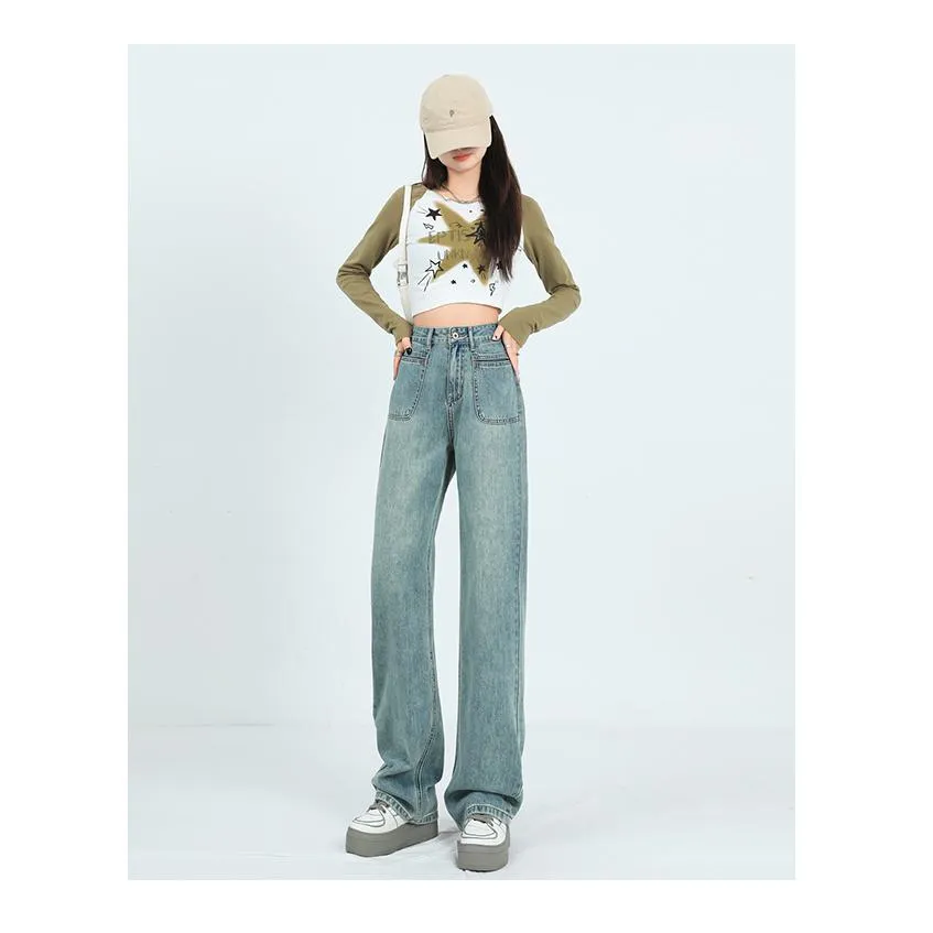 Loose Fit Slimming Versatile Straight Leg High-Waisted Jeans