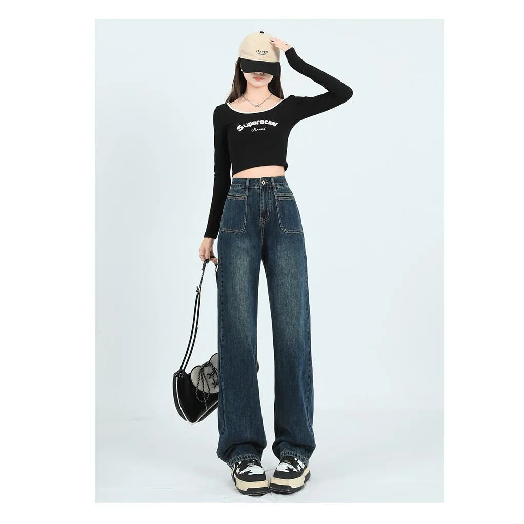 Loose Fit Slimming Versatile Straight Leg High-Waisted Jeans