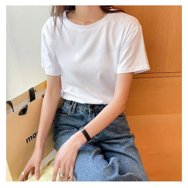 Loose Fit Versatile Regular Shoulder Round Neck Solid Color Short Sleeve Tee