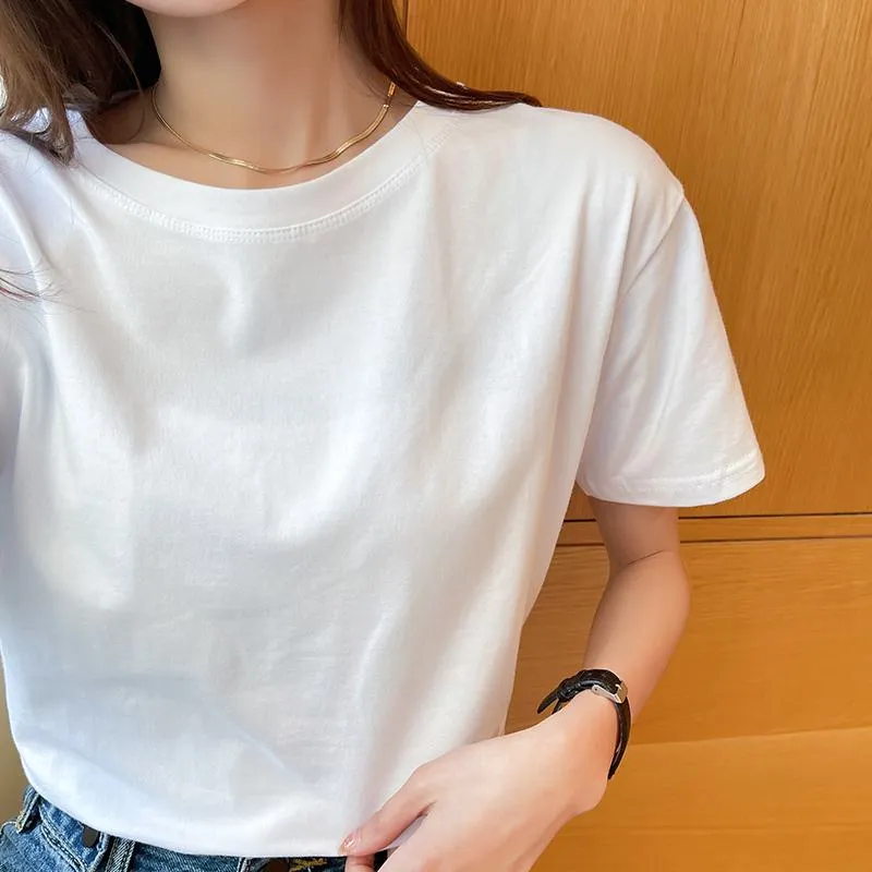 Loose Fit Versatile Regular Shoulder Round Neck Solid Color Short Sleeve Tee