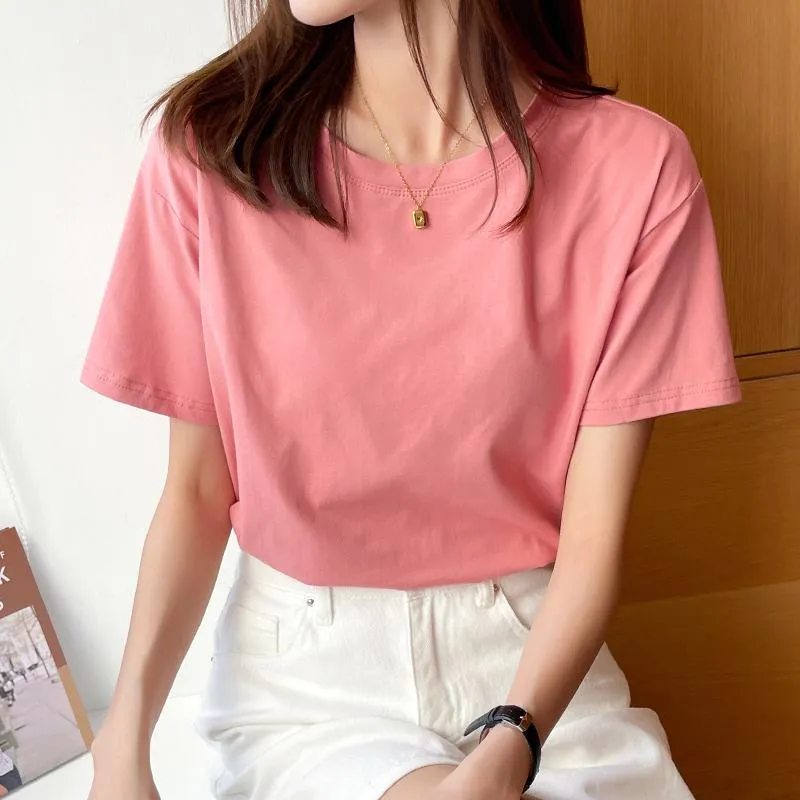 Loose Fit Versatile Regular Shoulder Round Neck Solid Color Short Sleeve Tee