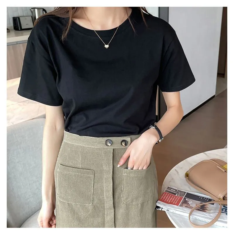 Loose Fit Versatile Regular Shoulder Round Neck Solid Color Short Sleeve Tee