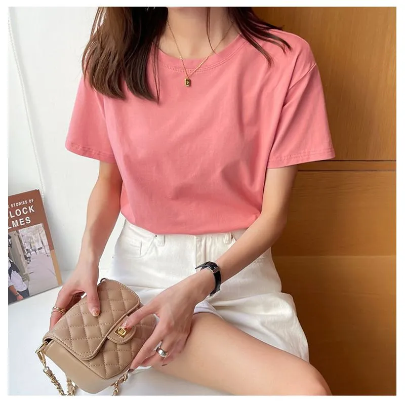 Loose Fit Versatile Regular Shoulder Round Neck Solid Color Short Sleeve Tee