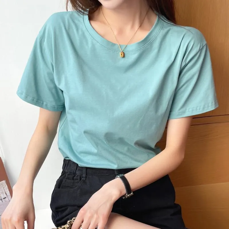 Loose Fit Versatile Regular Shoulder Round Neck Solid Color Short Sleeve Tee