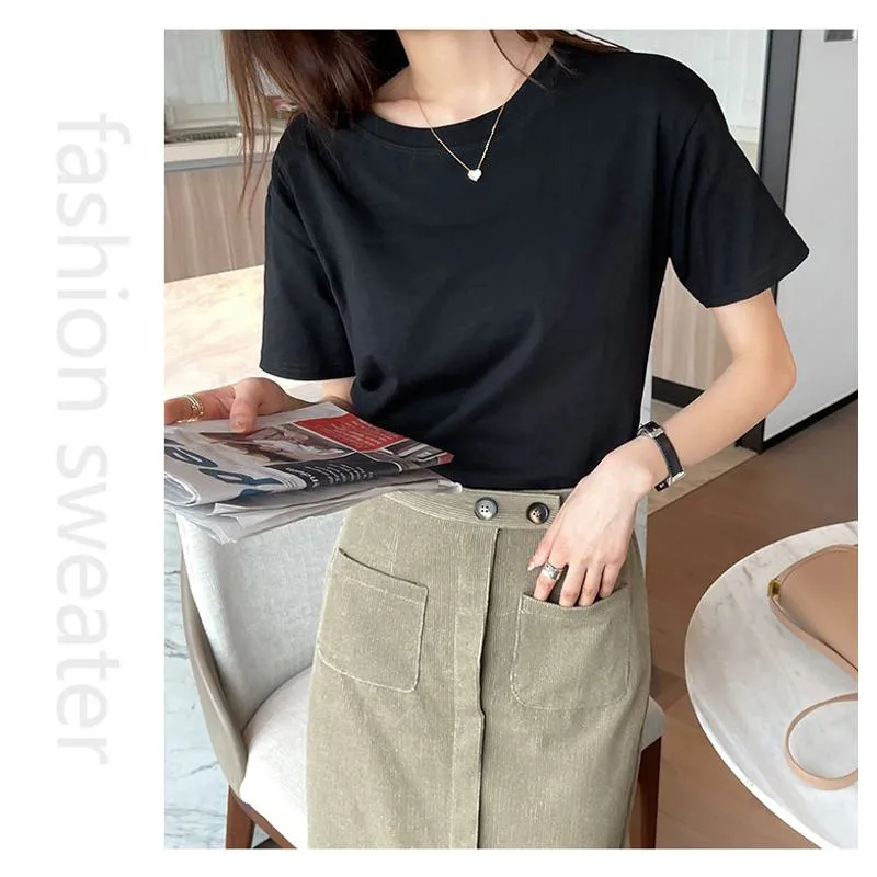 Loose Fit Versatile Regular Shoulder Round Neck Solid Color Short Sleeve Tee