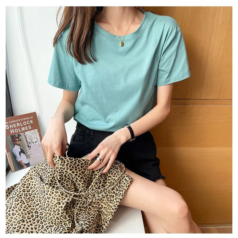 Loose Fit Versatile Regular Shoulder Round Neck Solid Color Short Sleeve Tee