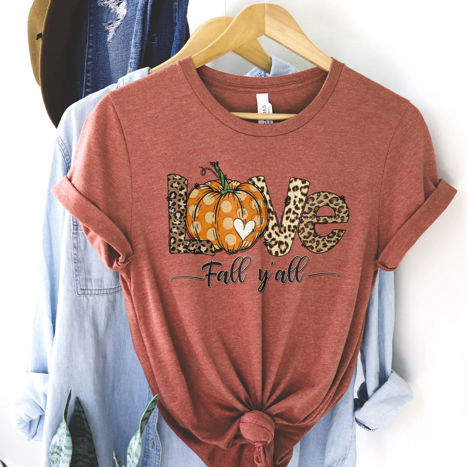 Love Fall Y'all Tee Shirts For Women - Christian Shirts for Women - Religious Tee Shirts