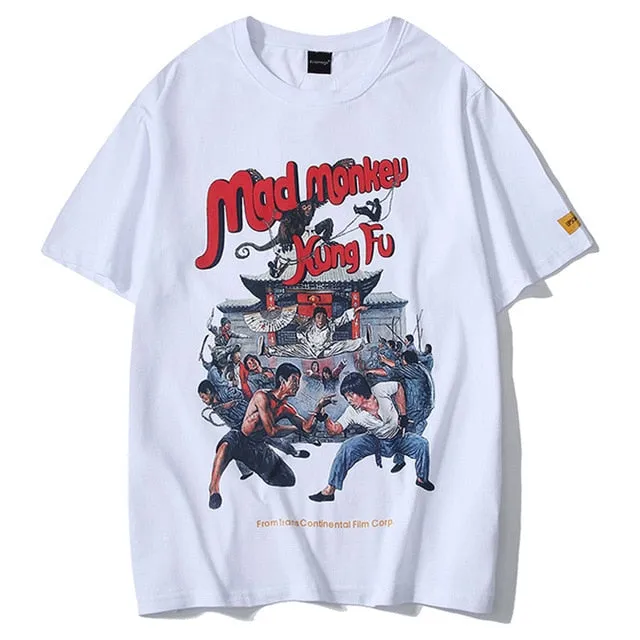 Mad Monkey Kung Fu Printed Hip Hop Streetwear Loose Tees