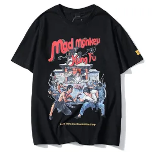 Mad Monkey Kung Fu Printed Hip Hop Streetwear Loose Tees