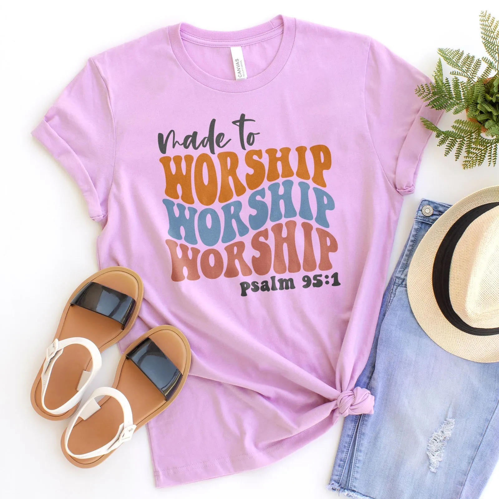 Made to Worship Psalm 95:1 Groovy Tee Shirts For Women - Christian Shirts for Women - Religious Tee Shirts