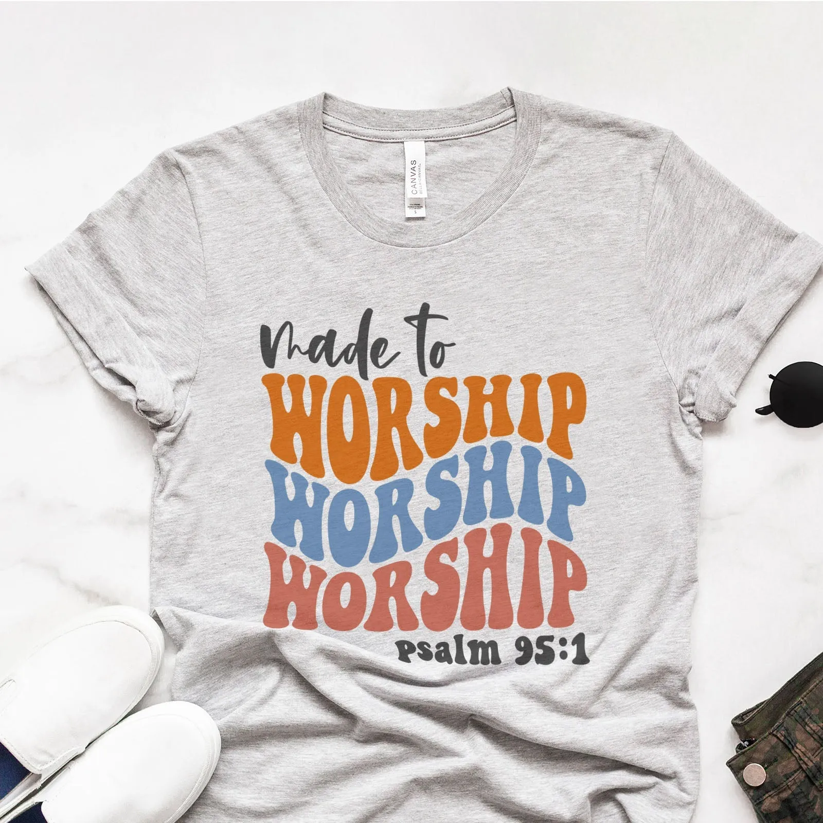 Made to Worship Psalm 95:1 Groovy Tee Shirts For Women - Christian Shirts for Women - Religious Tee Shirts