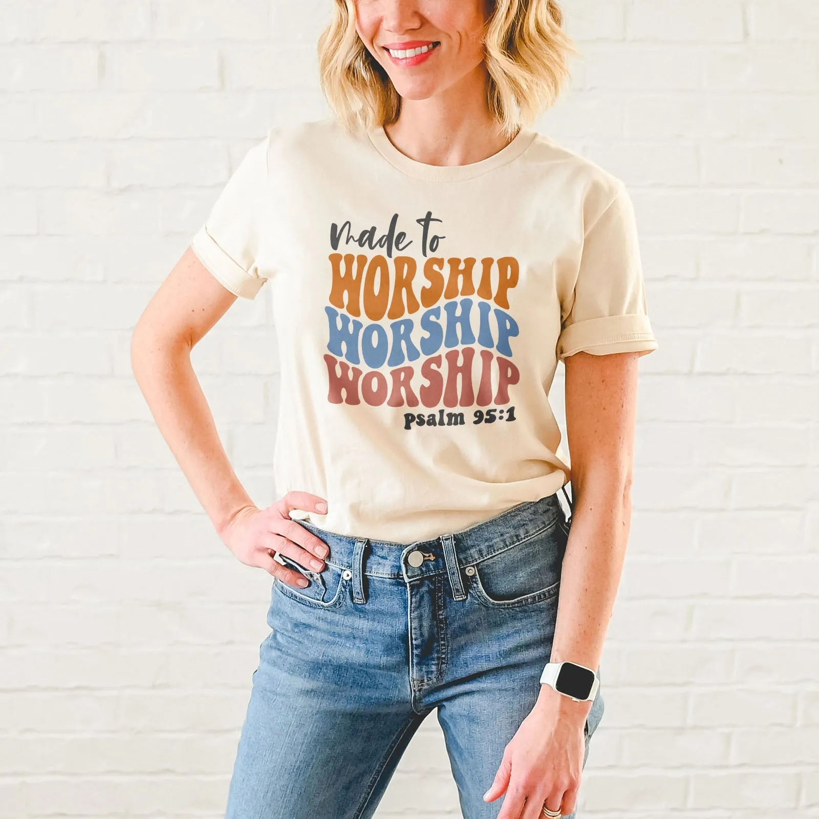 Made to Worship Psalm 95:1 Groovy Tee Shirts For Women - Christian Shirts for Women - Religious Tee Shirts