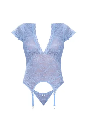 Magic Silk Ooh La Lace Cap Sleeve Basque & Tanga Set Periwinkle