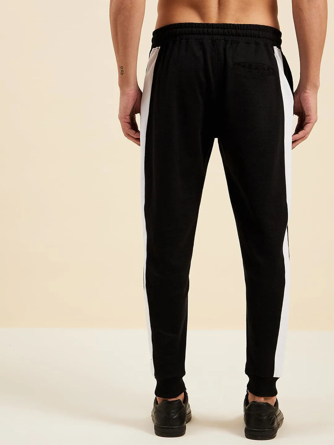 Men Black Relax Fit Side Tape Joggers