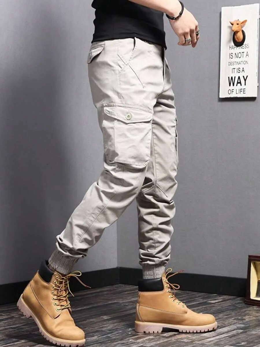 Men Flap Pocket Side Cargo Pants