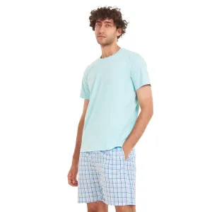 Men summer pajama set Baby Blue T-shirt  Aqua x Blue Checkered shorts