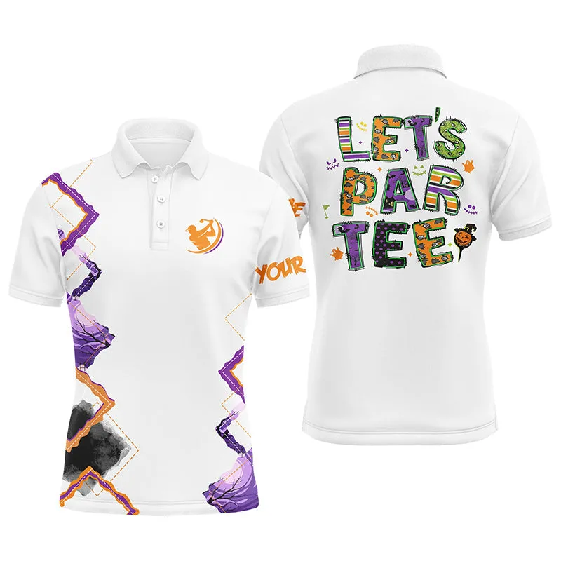 Mens Golf Polo Shirts Orange Purple Custom Let'S Par Tee Halloween White Golf Shirts