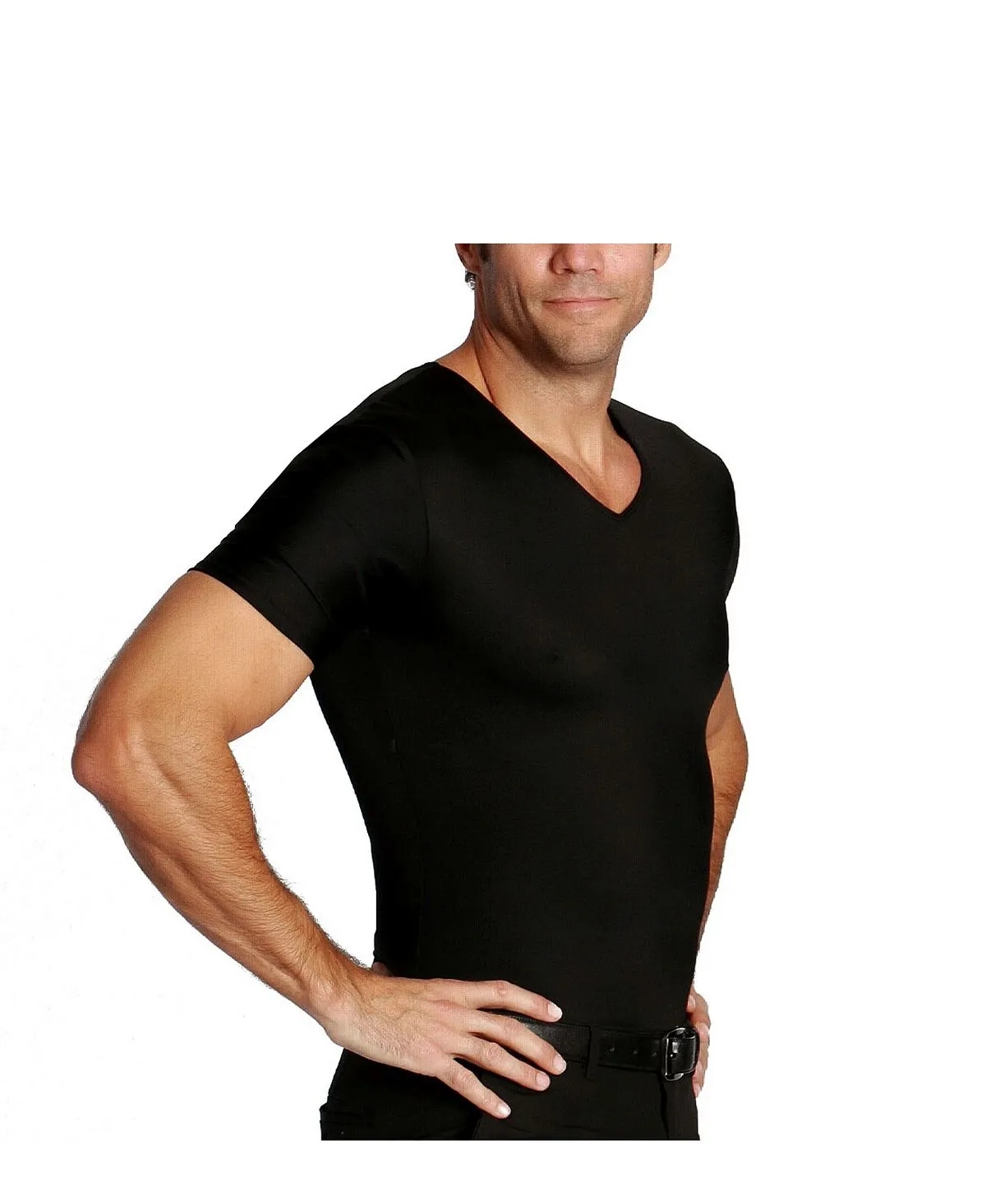 Men's Insta Slim Short Sleeve V-Neck Compression T-Shirt Instaslim ,  black