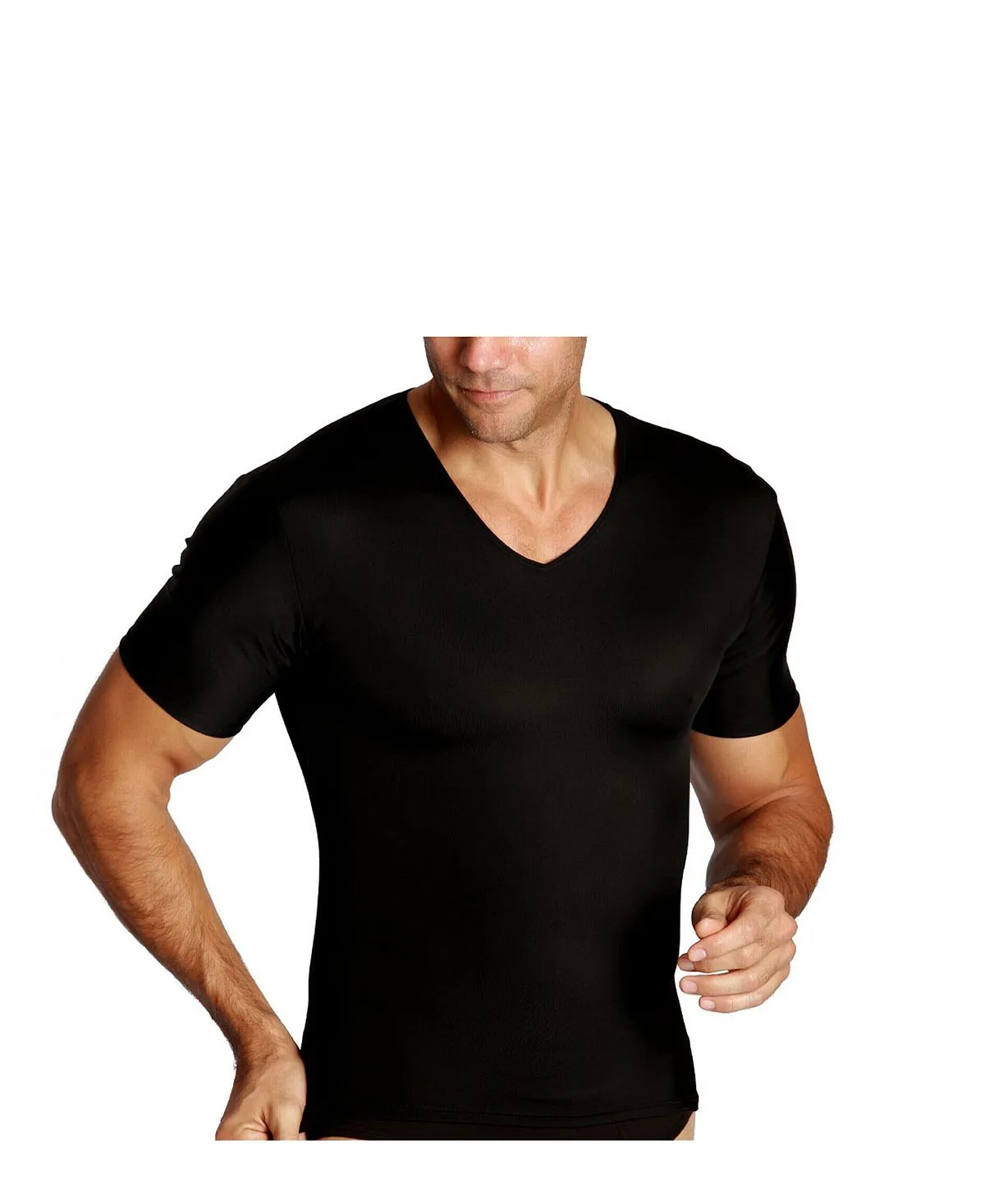 Men's Insta Slim Short Sleeve V-Neck Compression T-Shirt Instaslim ,  black