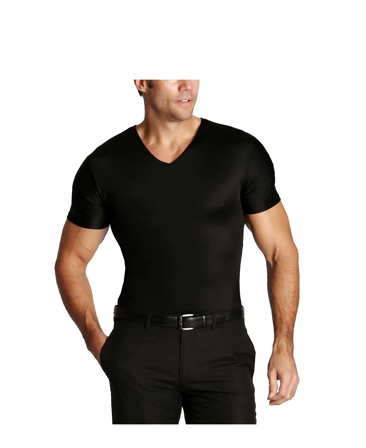 Men's Insta Slim Short Sleeve V-Neck Compression T-Shirt Instaslim ,  black