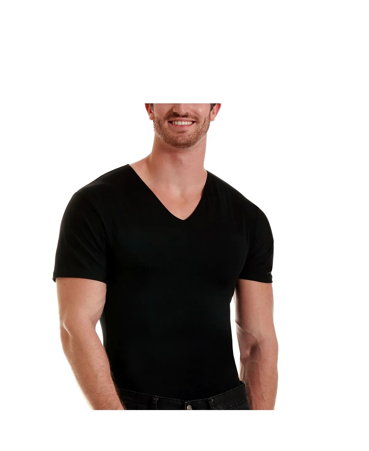 Men's Insta Slim Short Sleeve V-Neck Compression T-Shirt Instaslim ,  black