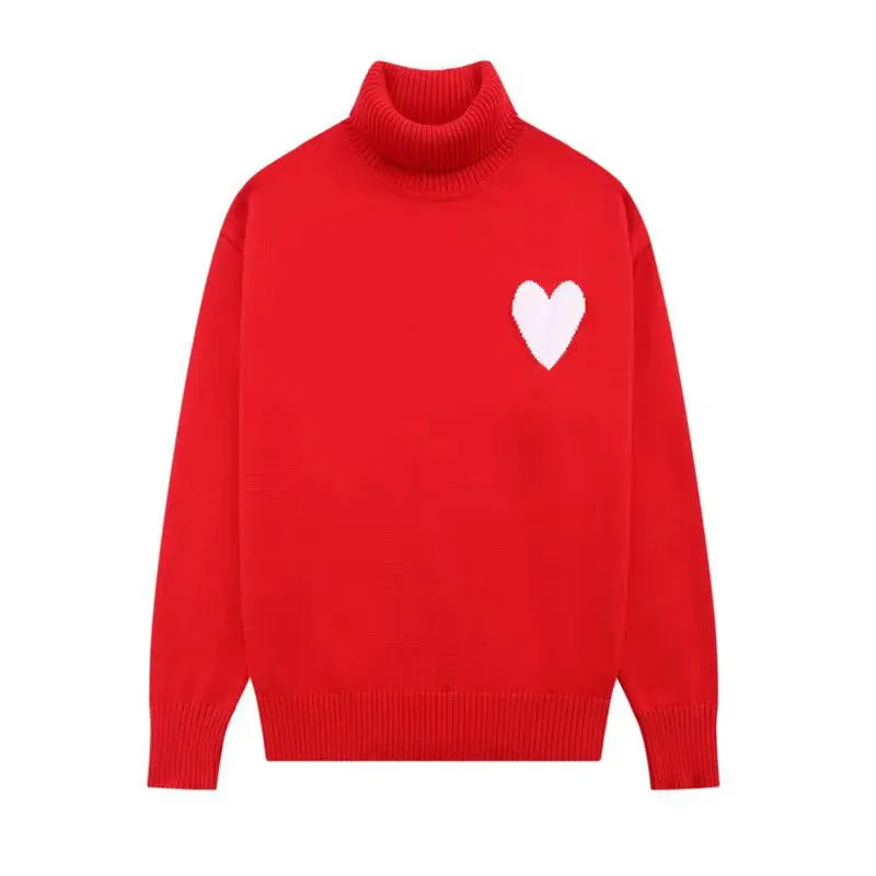 Mens Paris Fashion Designer Knitted Sweater Embroidered Red Heart Solid Color Big Love Round Neck Short Sleeve Amisweater Am i Pullover YMVX