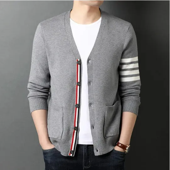 Mens Sweaters Season ThreeColor Striped Mens Cardigan Coat Trendy Striped Mens Cardigan Coat Wool Knitwear Sweater Cardigan 230815