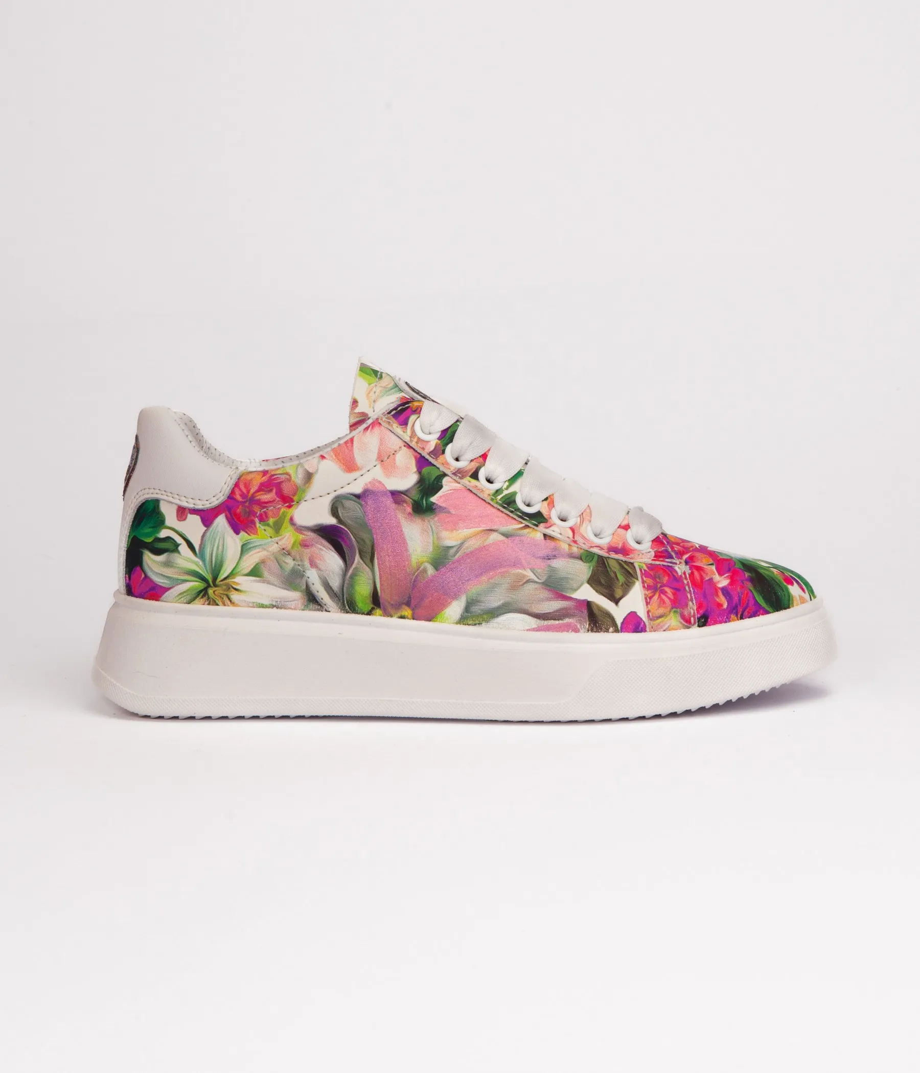 MIA FLORAL PRINT LEATHER SNEAKER - FUCHSIA