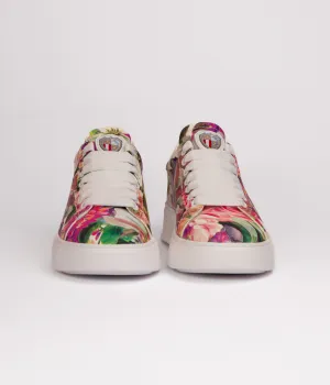 MIA FLORAL PRINT LEATHER SNEAKER - FUCHSIA